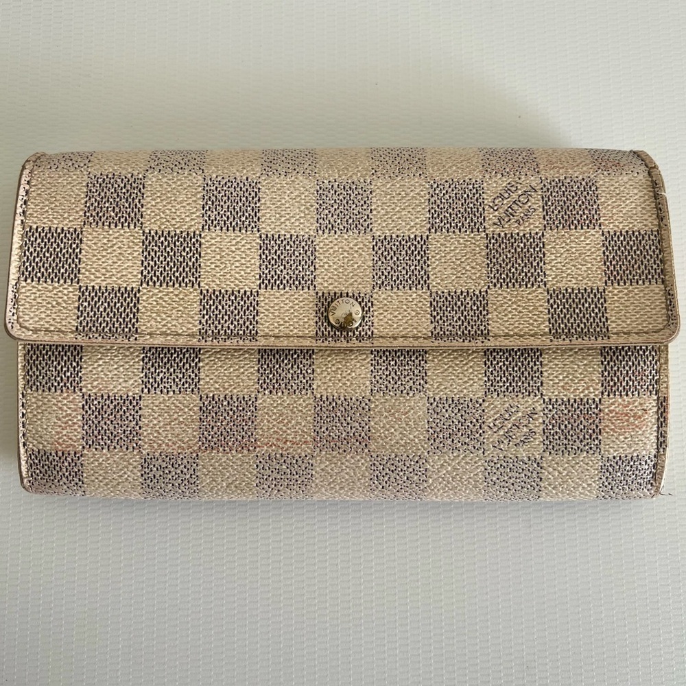 Louis Vuitton Damier Azur Sarah Wallet âDamier Azur Canvas Authentic Long Wallet